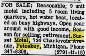 Sunset Motel - Aug 1968 For Sale (newer photo)